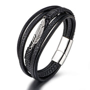 Bratara-barbati-piele-naturala-negru-Frunza