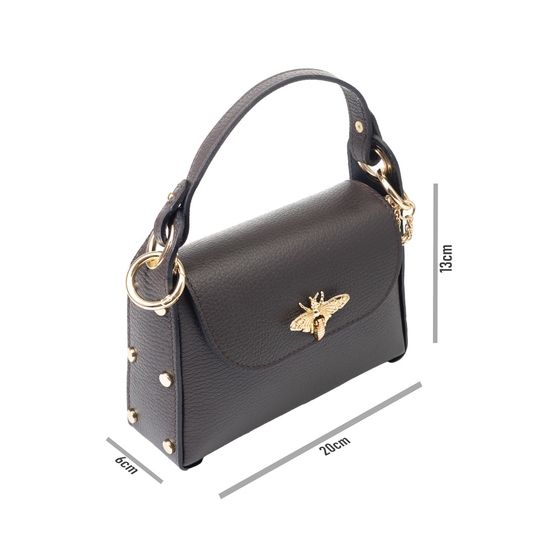 Women's bag made of natural leather, dark brown Iris