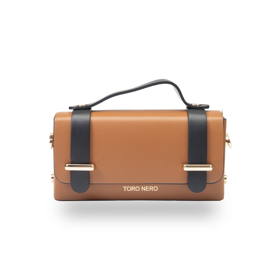 Damenhandtasche aus braun-schwarzem Echtleder Natalia