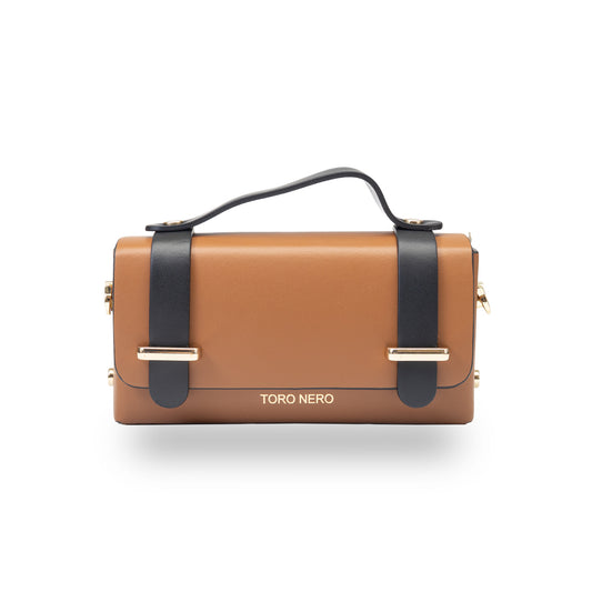 Damenhandtasche aus braun-schwarzem Echtleder Natalia