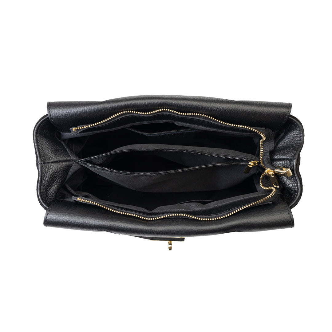Damenhandtasche aus echtem Leder schwarz Mira