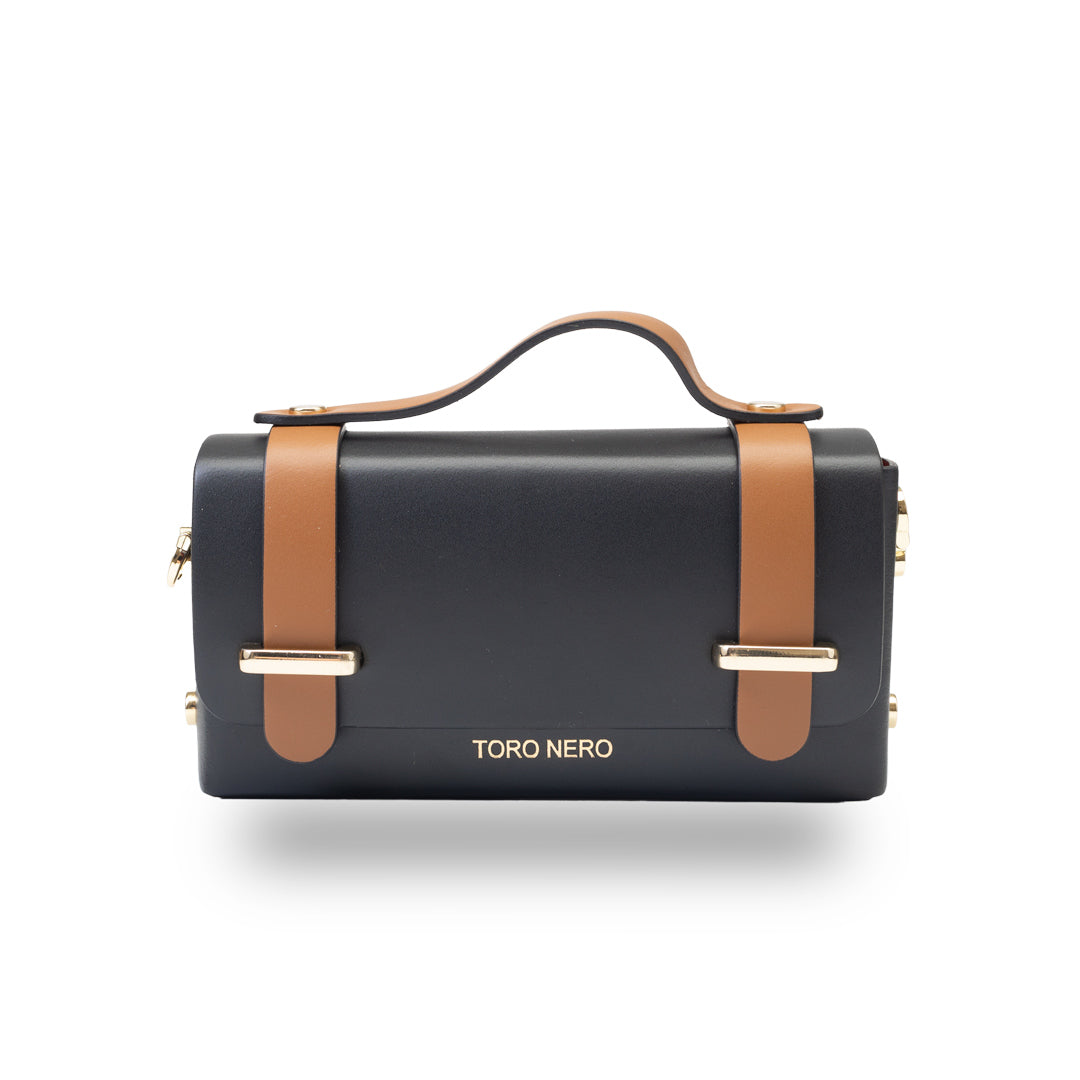 Damenhandtasche aus echtem Leder schwarz-braun Natalia