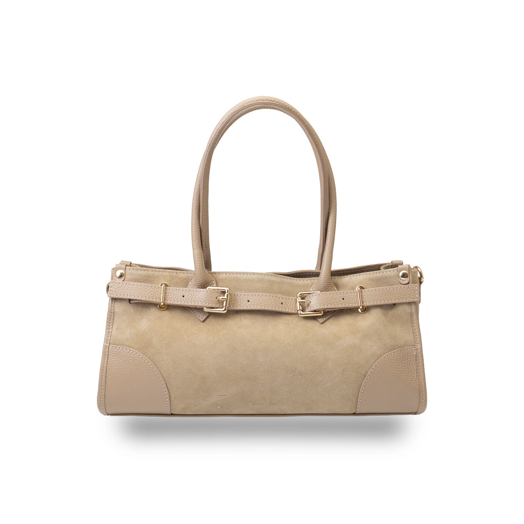 Damenhandtasche aus beigem Echtleder Evelin