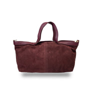 Borsa da donna in pelle scamosciata naturale bordeaux Bianca