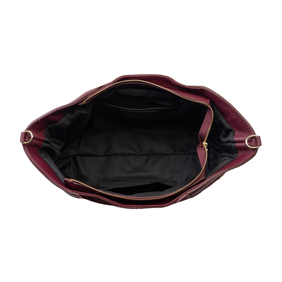Borsa da donna in pelle scamosciata naturale bordeaux Bianca