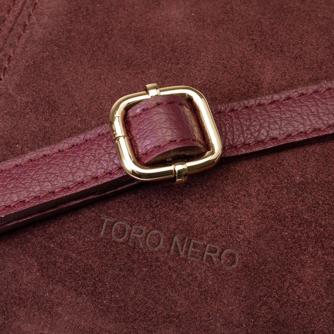 Borsa da donna in pelle scamosciata naturale bordeaux Bianca