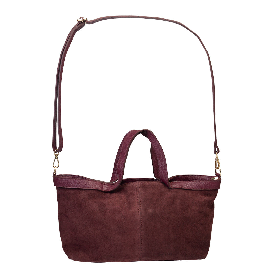 Borsa da donna in pelle scamosciata naturale bordeaux Bianca