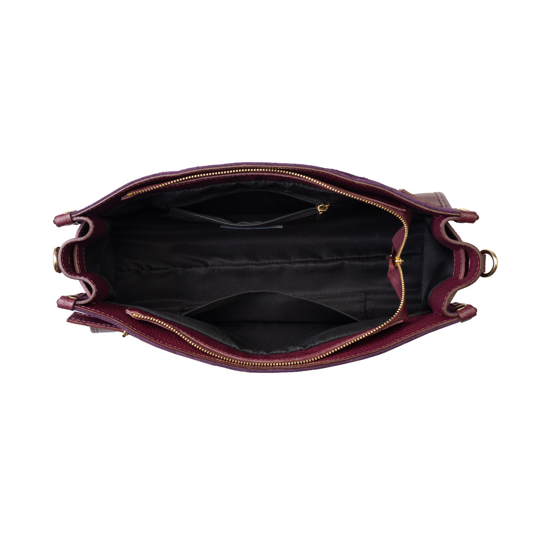 Bolso de piel natural burdeos Evelin para mujer