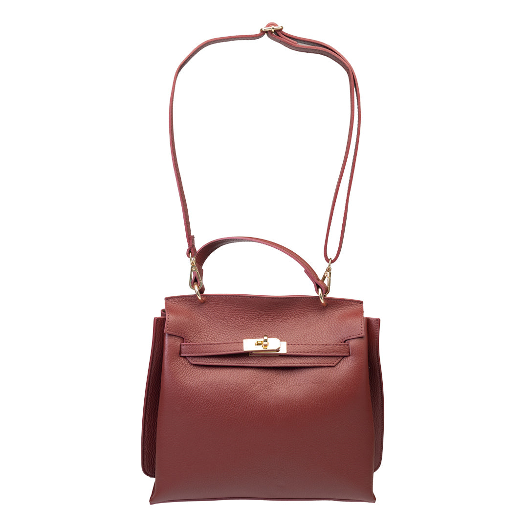 Sac à main bordeaux en cuir véritable pour femme Raluca