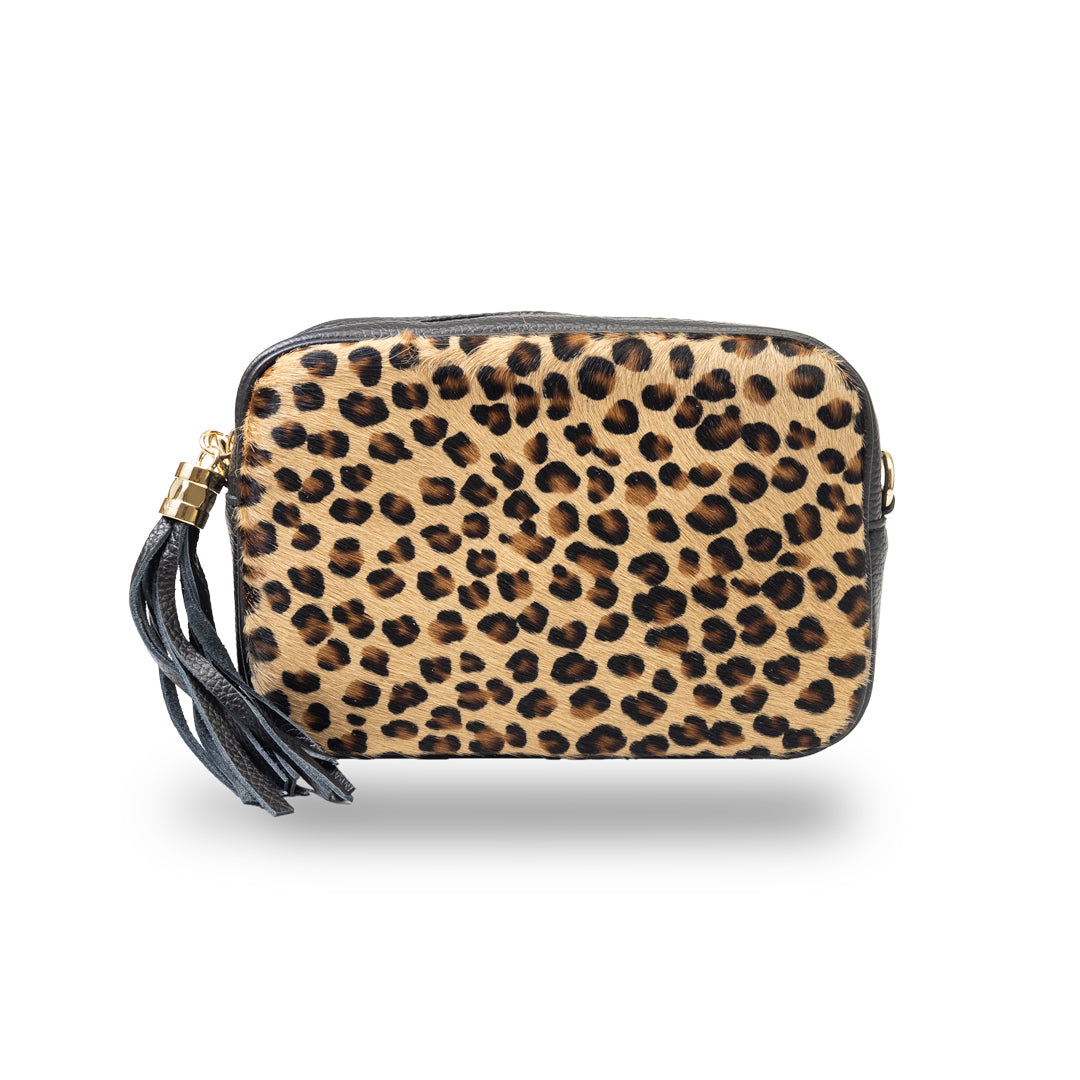 Geantă damă din piele naturală neagru leopard Adela
