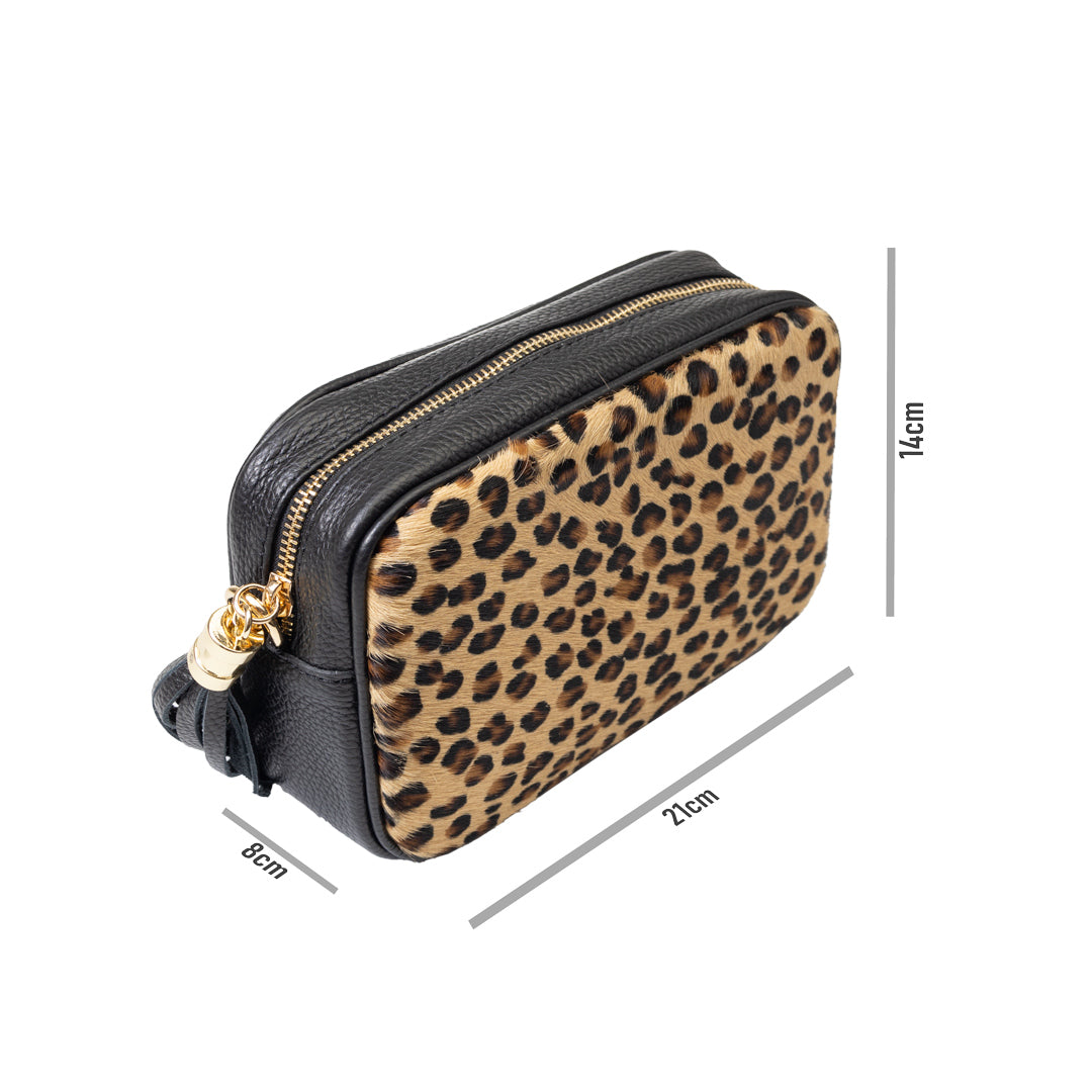 Geantă damă din piele naturală neagru leopard Adela