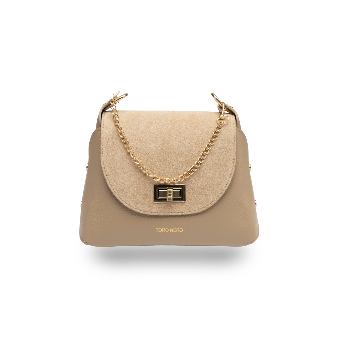Borsa da donna in pelle scamosciata naturale, color talpa Raisa