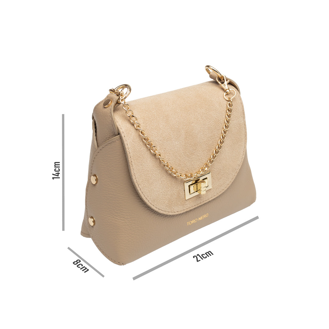 Borsa da donna in pelle scamosciata naturale, color talpa Raisa