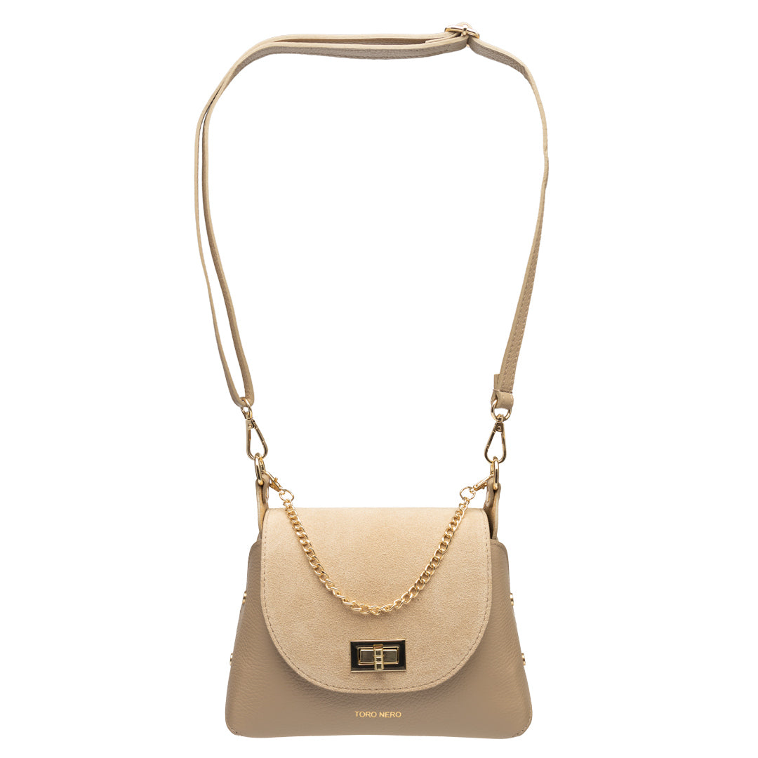 Borsa da donna in pelle scamosciata naturale, color talpa Raisa