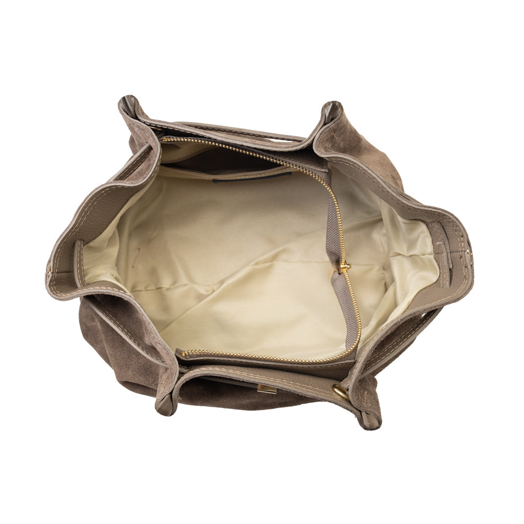 Geantă damă din piele naturala taupe inchis Elena
