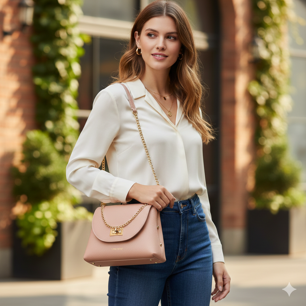 Women's pale pink genuine leather bag Raisa