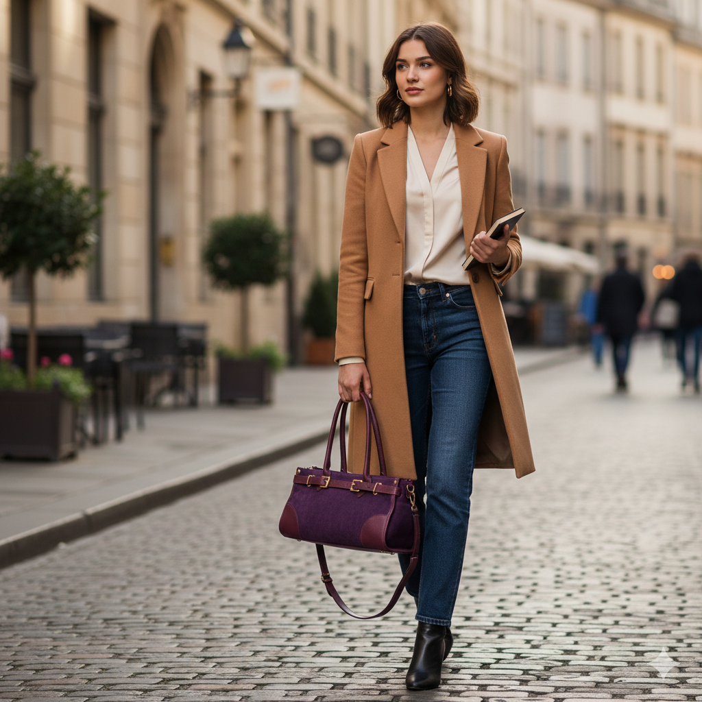 Bolso de piel natural burdeos Evelin para mujer