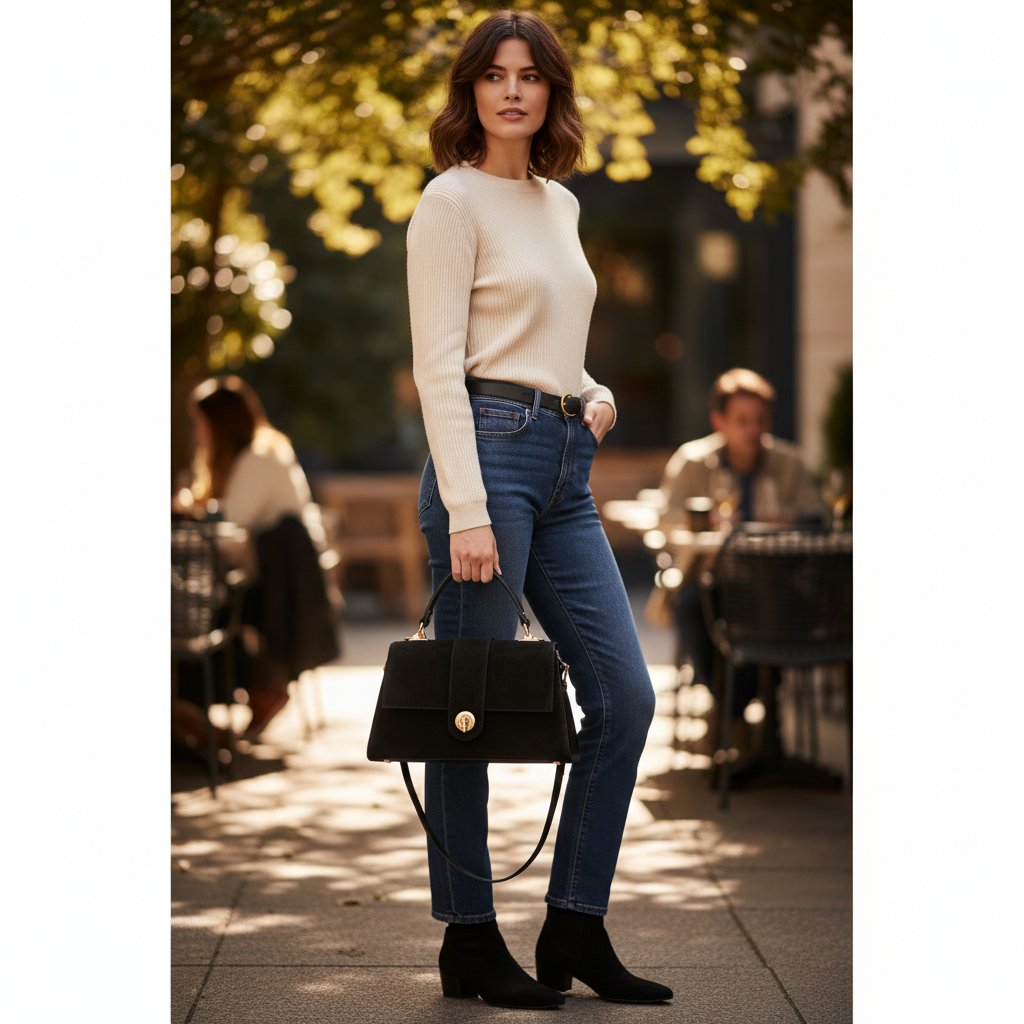 Damenhandtasche aus echtem Leder schwarz Verona
