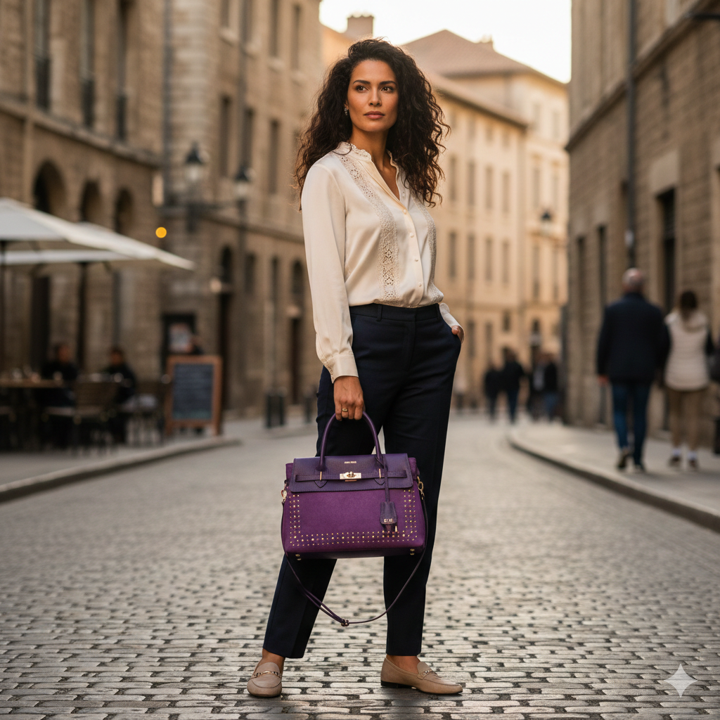 Geantă damă din piele naturala violet Mira