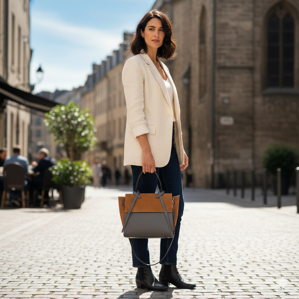 Women's brown-gray genuine leather bag Erika