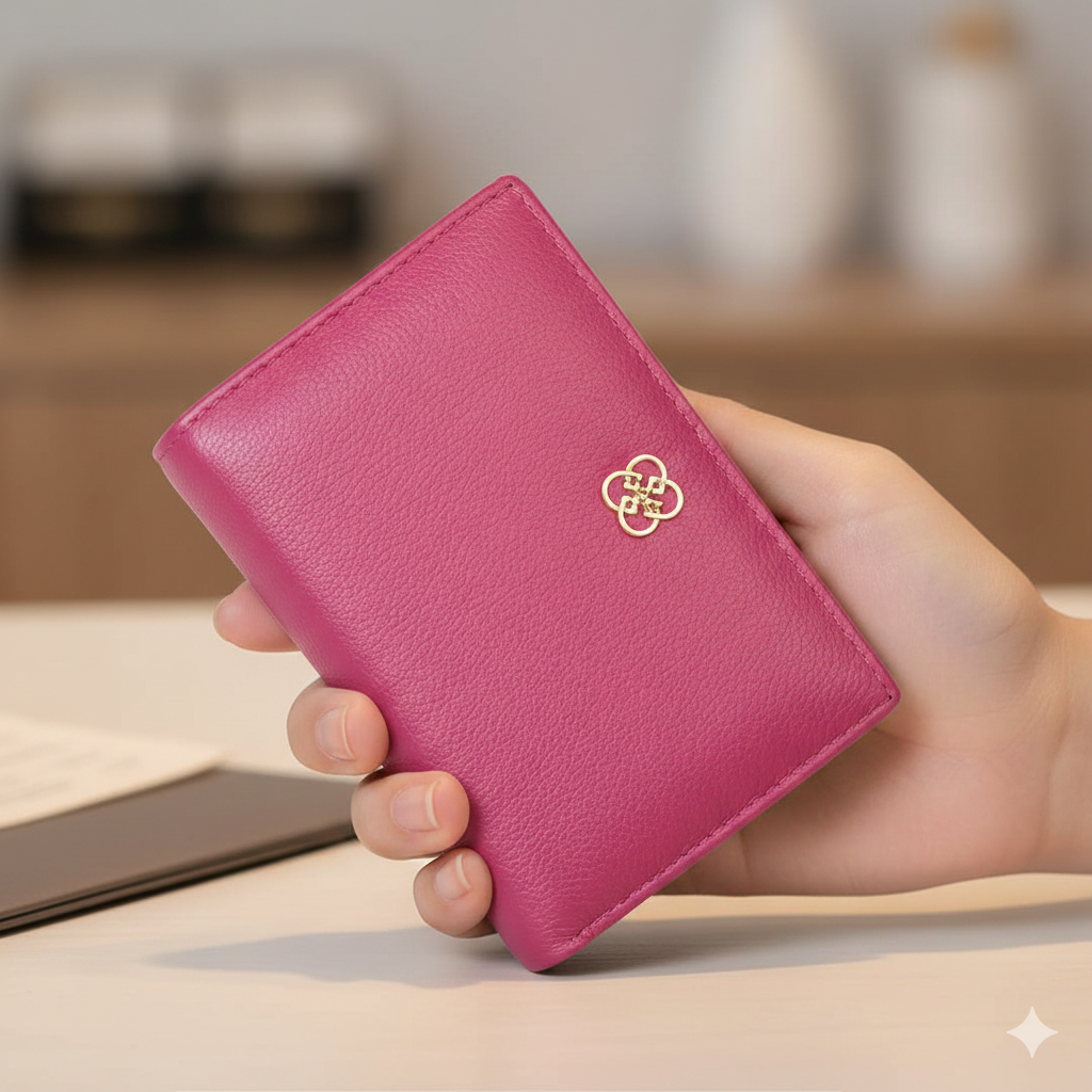 Damenportemonnaie aus echtem Leder in Fuchsia-Detail Little