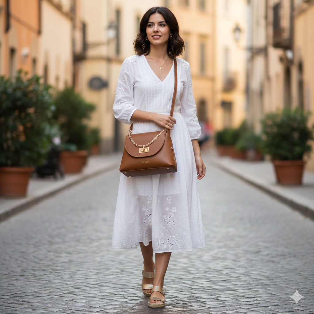 Women's brown genuine leather bag Raisa