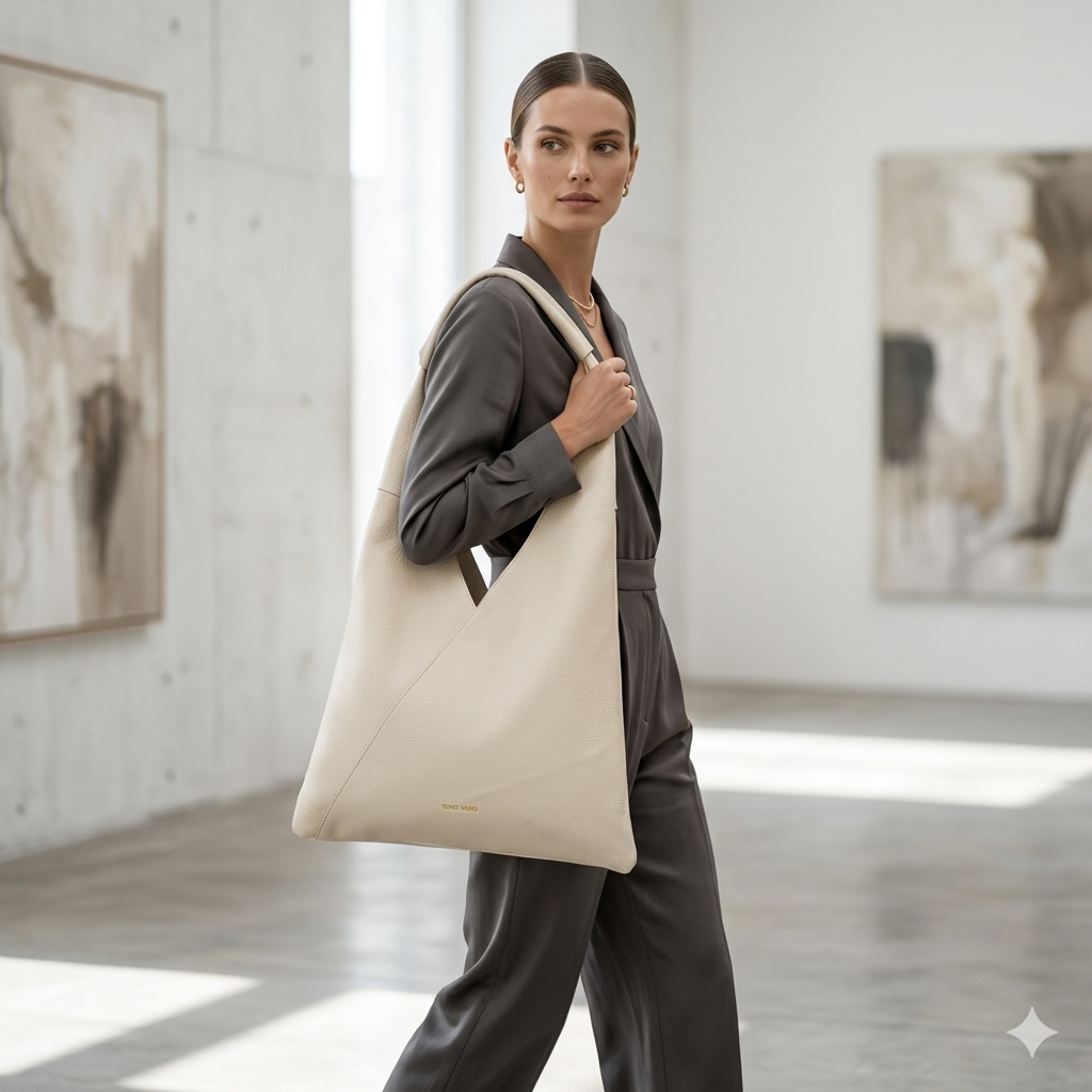 Damenhandtasche aus beigem Echtleder Camelia