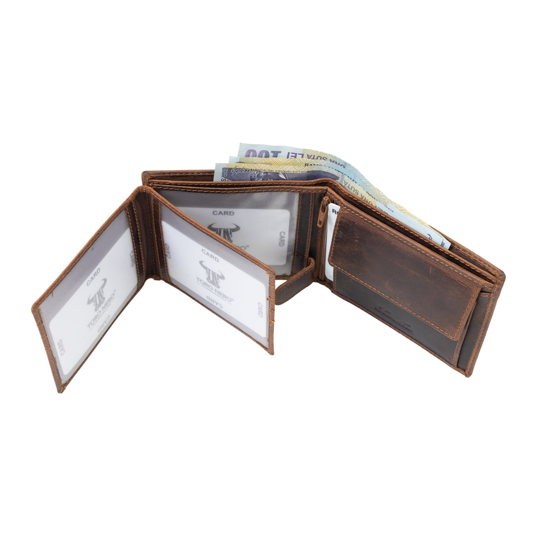 Herrenbrieftasche aus braunem OIL-Naturleder