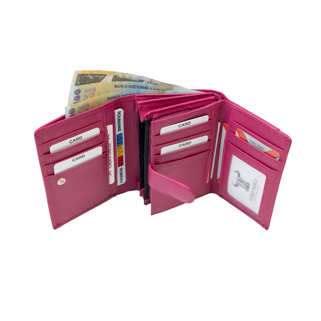 Damenportemonnaie aus echtem Leder in Fuchsia-Detail Little