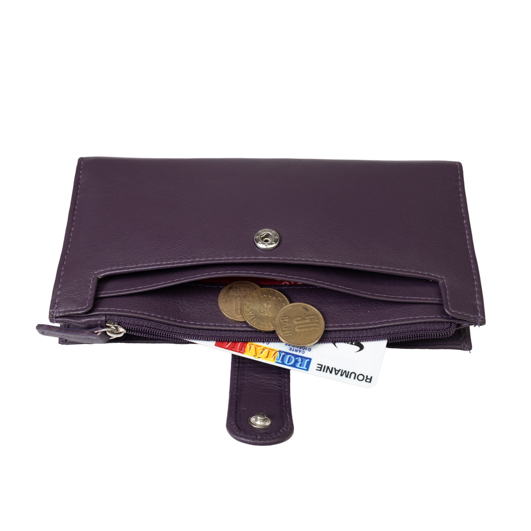 Cartera de mujer de piel genuina morada Cory, protección RFID