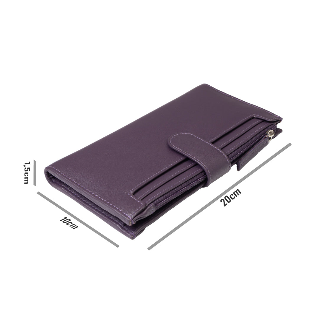 Cartera de mujer de piel genuina morada Cory, protección RFID