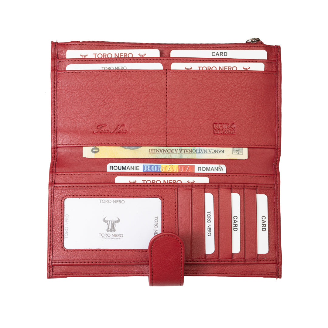 Billetera de mujer de cuero natural rojo Cory, protección RFID