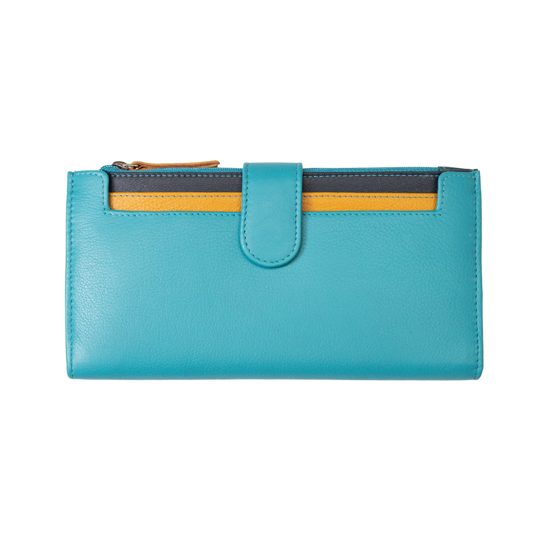 Monedero de mujer de piel natural turquesa Cory, protección RFID