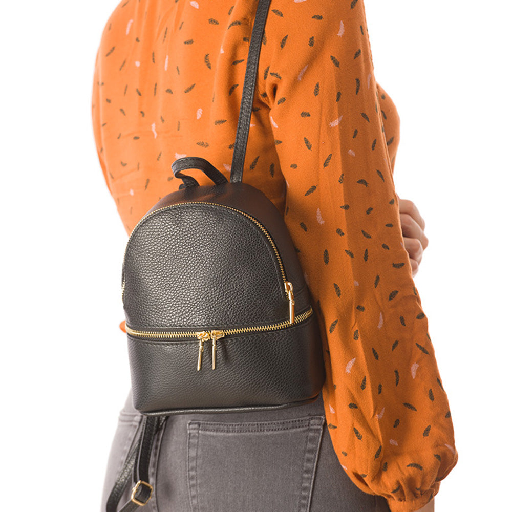 Damenrucksack aus echtem Leder, schwarz, Teen Spirit