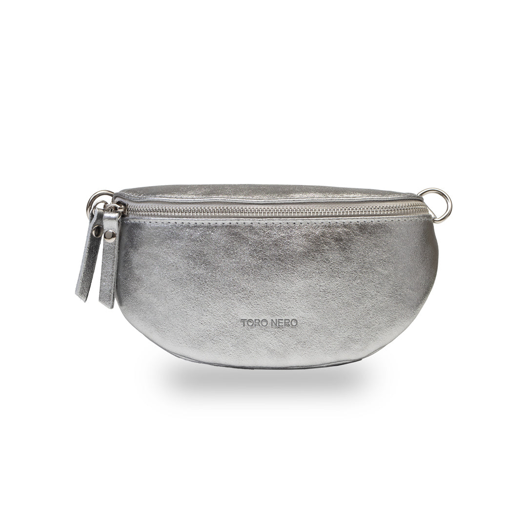 Damen-Gürteltasche aus echtem Leder Silber Waist Glam