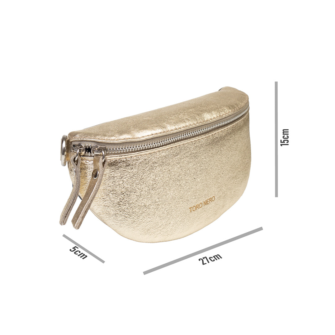 Damen-Gürteltasche aus echtem Leder Gold Waist Glam