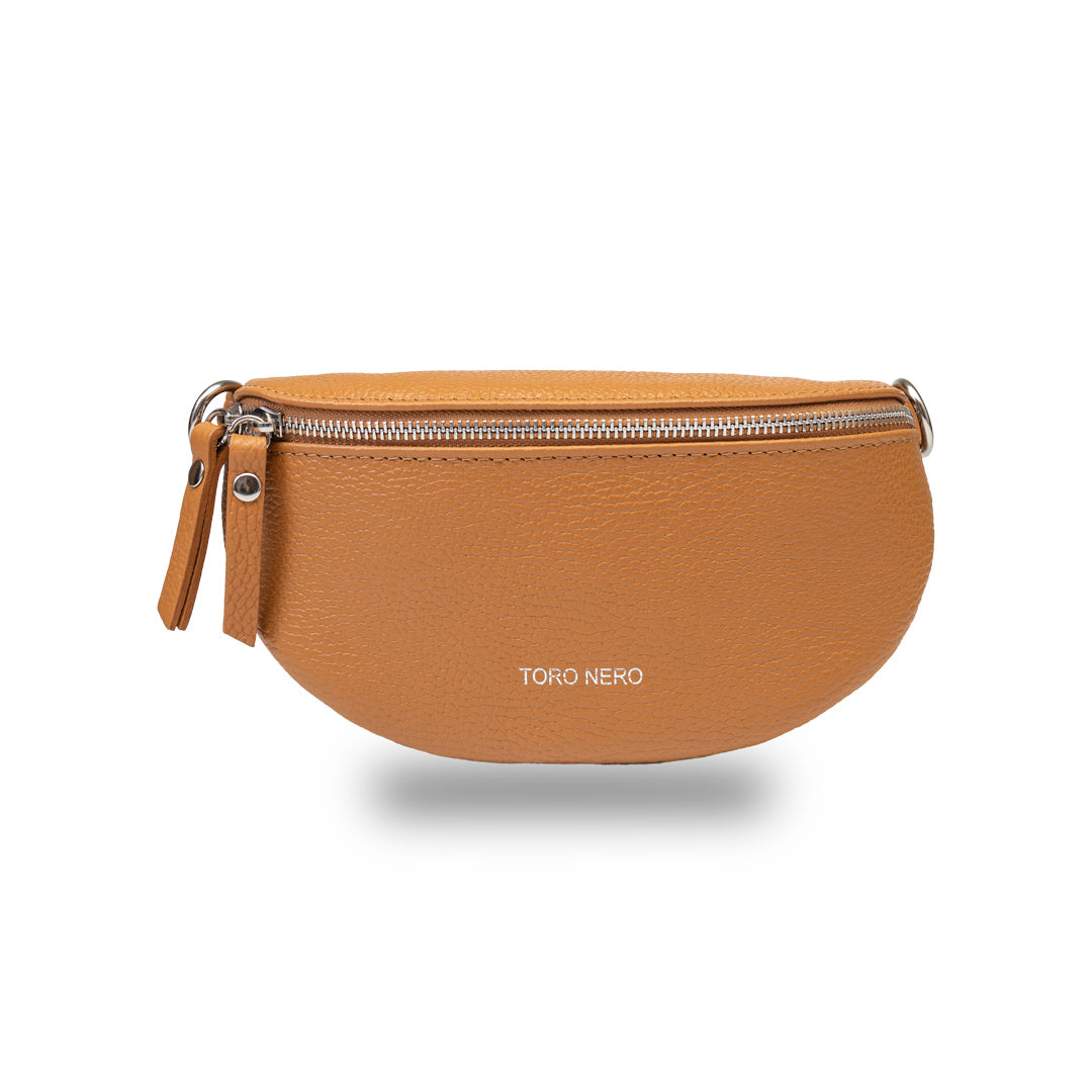 Damen-Gürteltasche aus braunem Echtleder Waist Glam