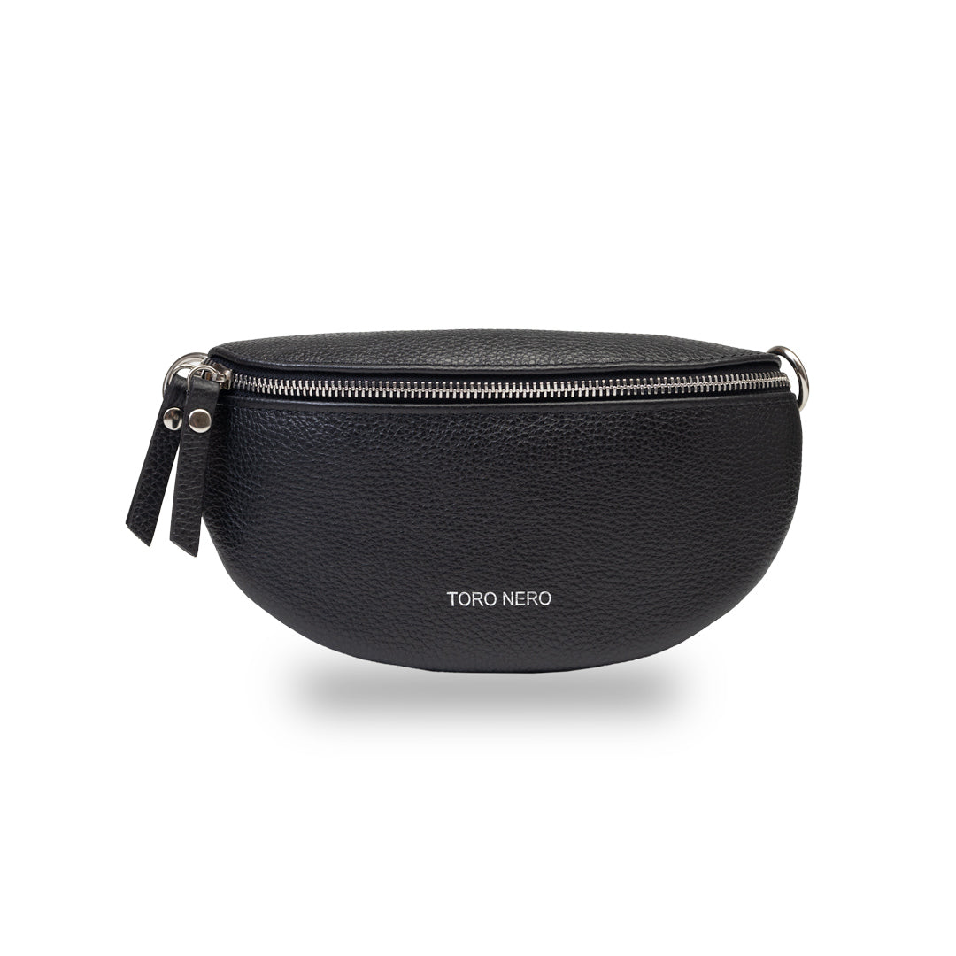Damen-Gürteltasche aus schwarzem Leder Waist Glam