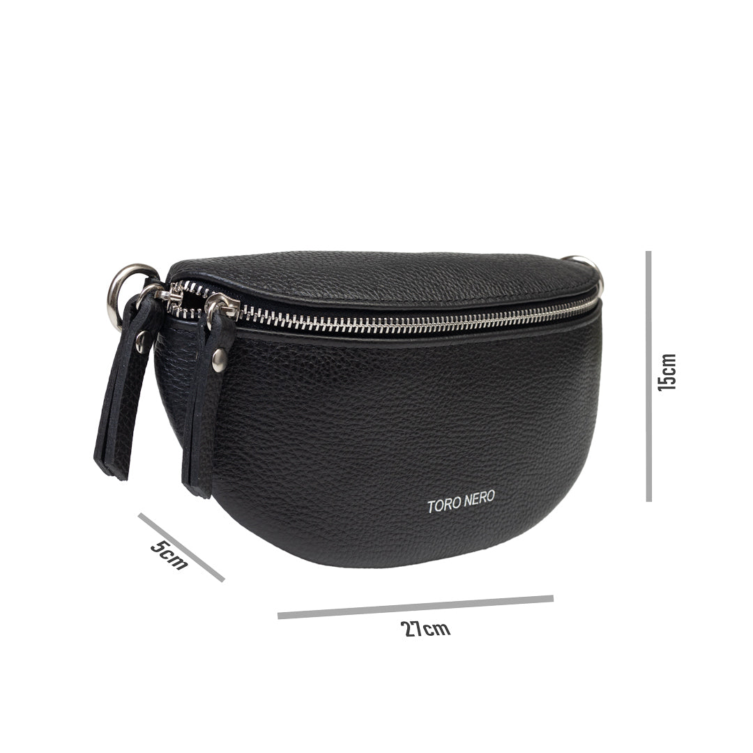Damen-Gürteltasche aus schwarzem Leder Waist Glam