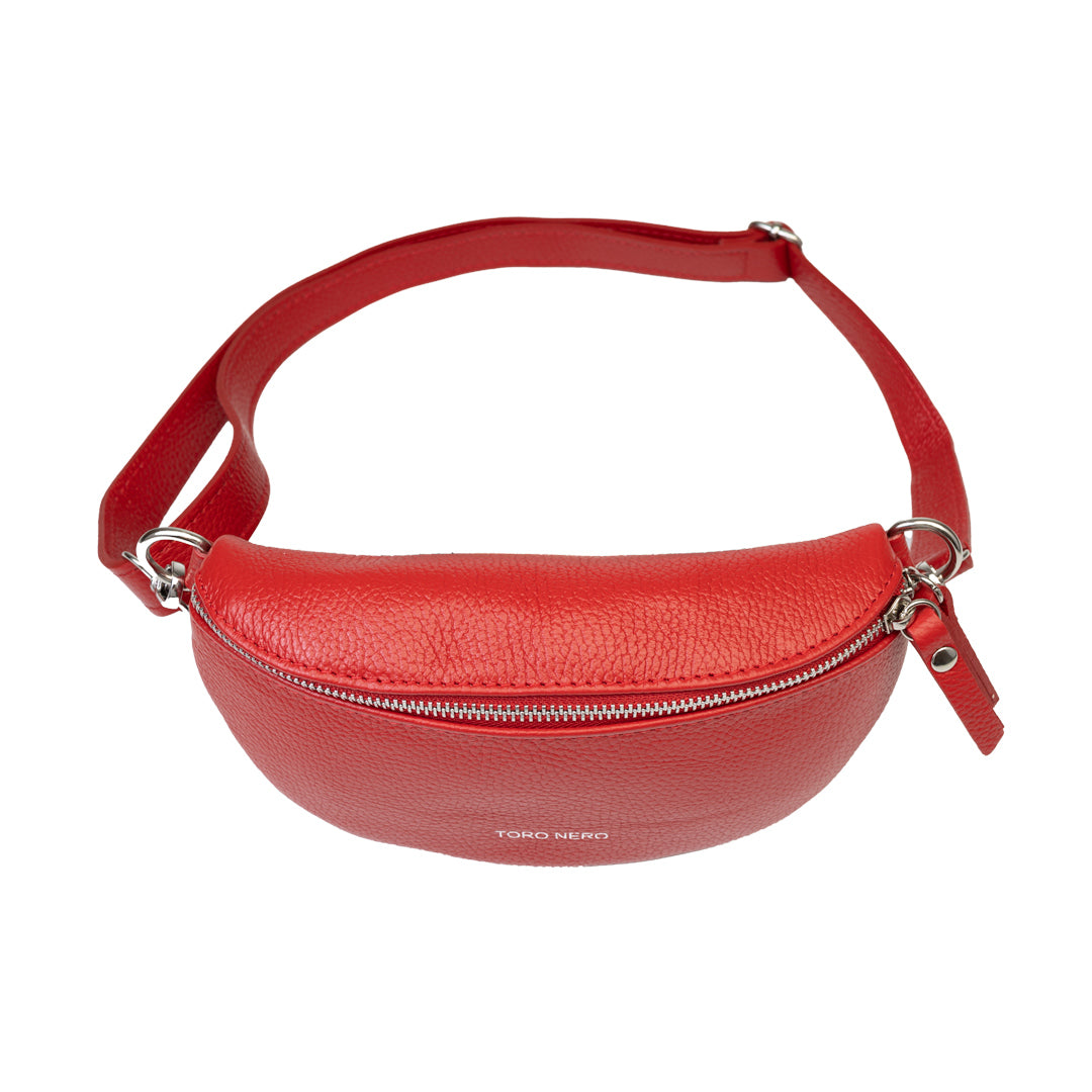 Ženska torbica od prave kože crvena Waist Glam