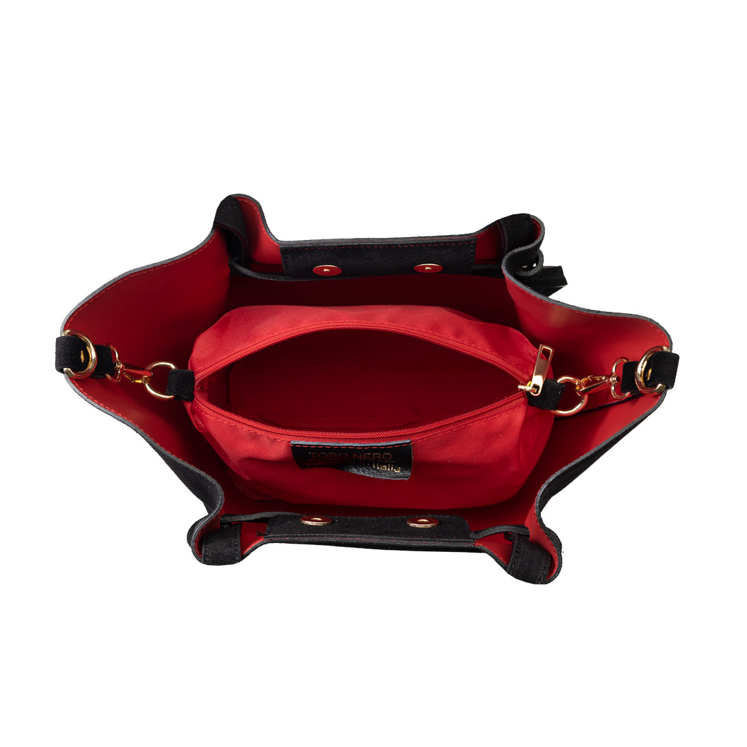 Damska torba z naturalnego zamszu, czarna Loretta